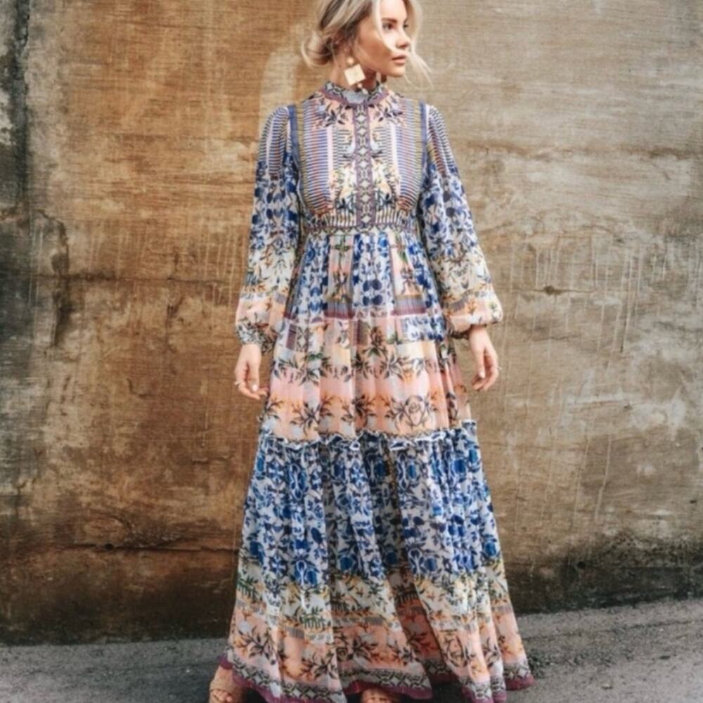 Anthropologie Bhanuni by Jyoti Anastasia Bohemian Mixed Print Maxi Dress 4 $298